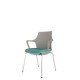 Light Grey Perforated Back Chair With Integrated Arms, Upholstered Seat And Chrome 4 Leg Frame